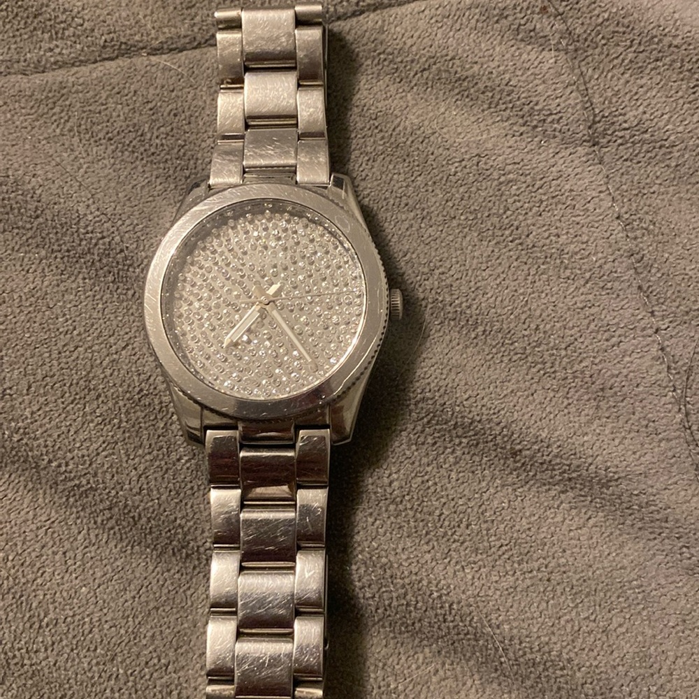 Women’s silver crystal Fossil watch
